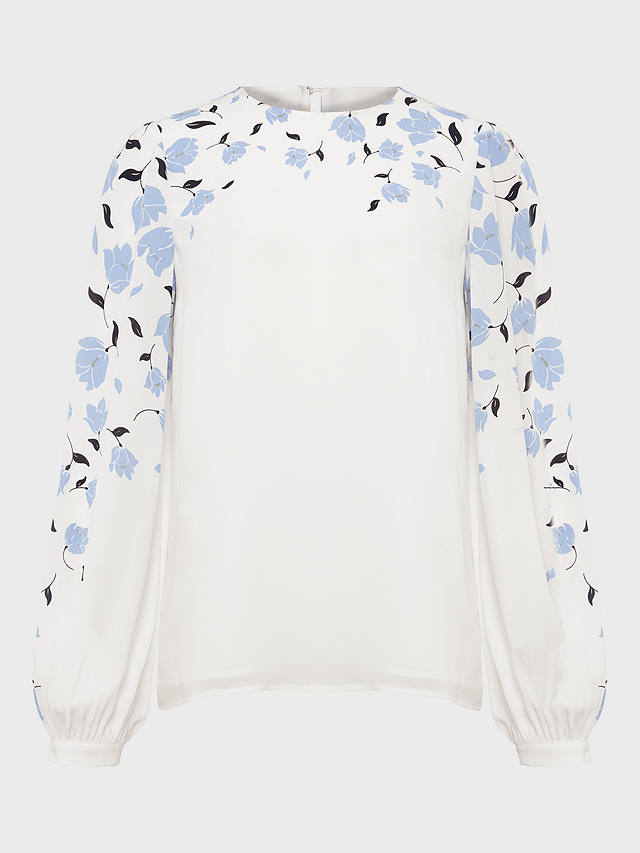 Hobbs Zoey Floral Placement Print Blouse, Ivory/Blue