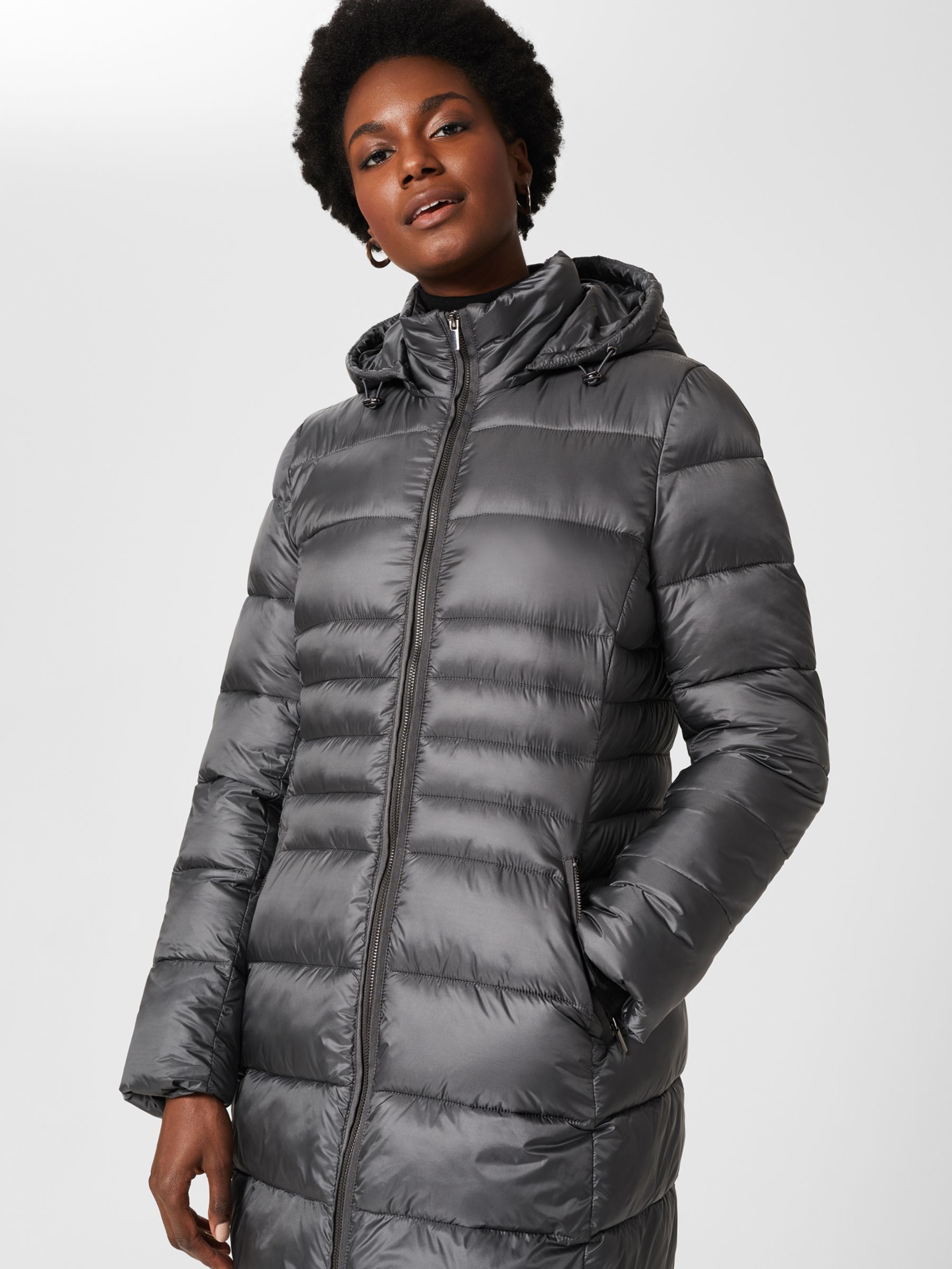 Hobbs Danika Longline Puffer Jacket, Charcoal Grey at John Lewis & Partners