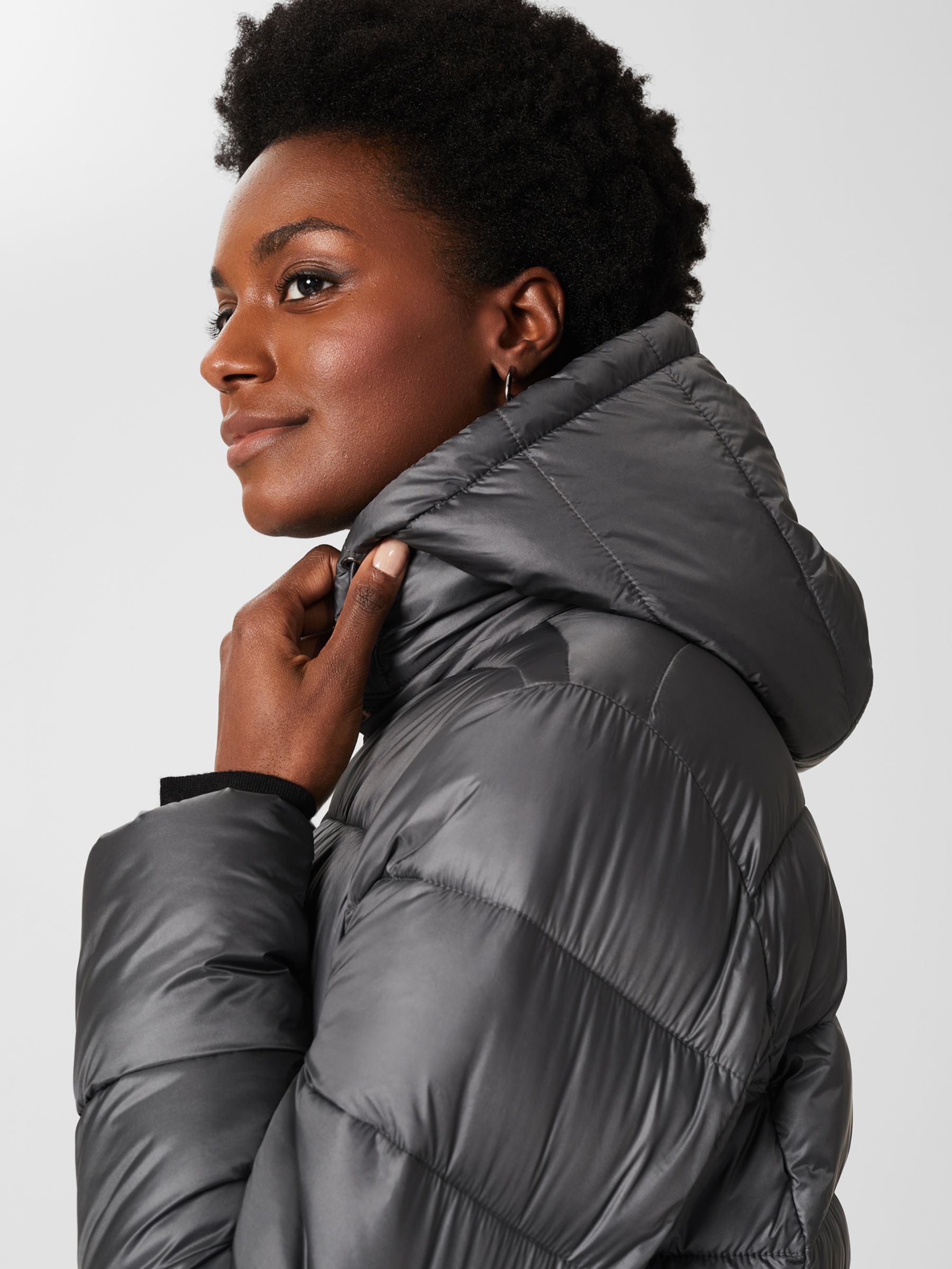Hobbs Danika Longline Puffer Jacket, Charcoal Grey at John Lewis & Partners