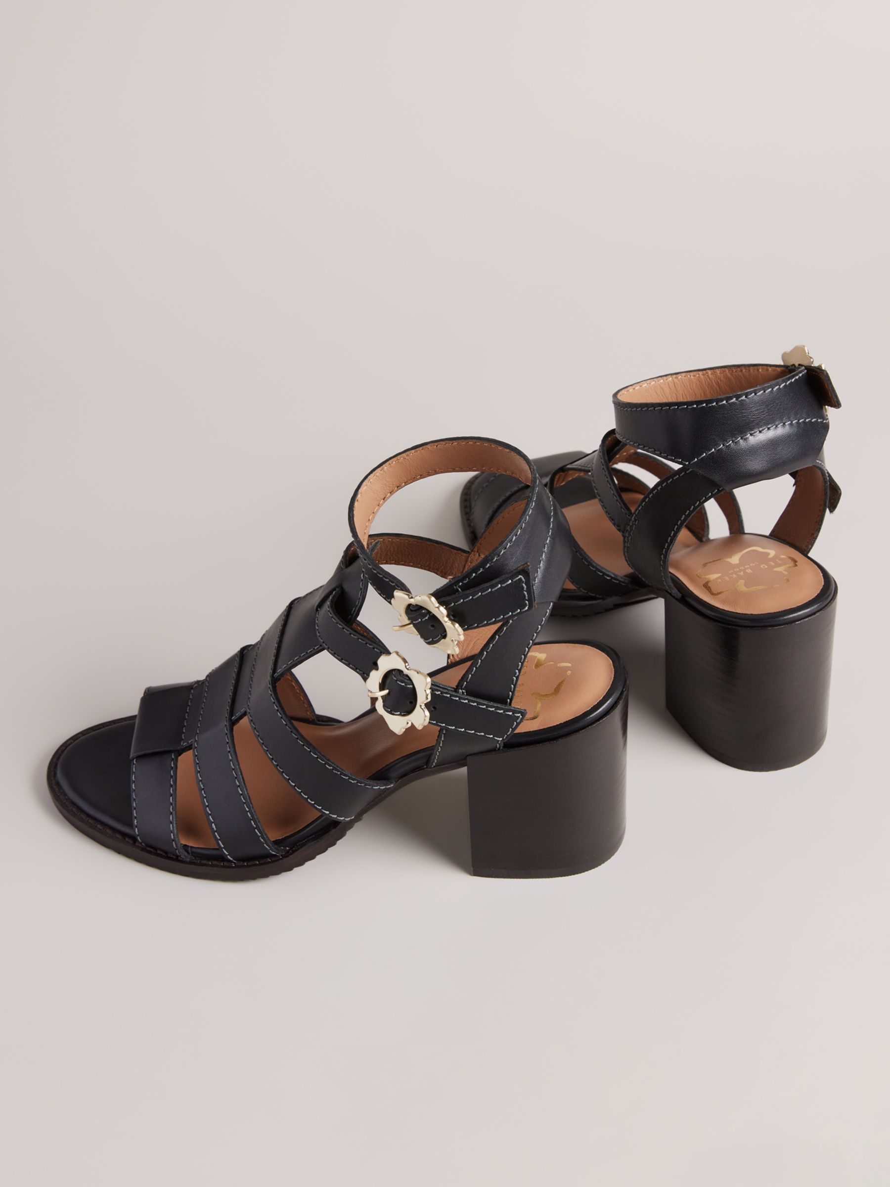 Ted Baker Tabaria Leather Strappy Block Heeled Sandals, Black at John ...