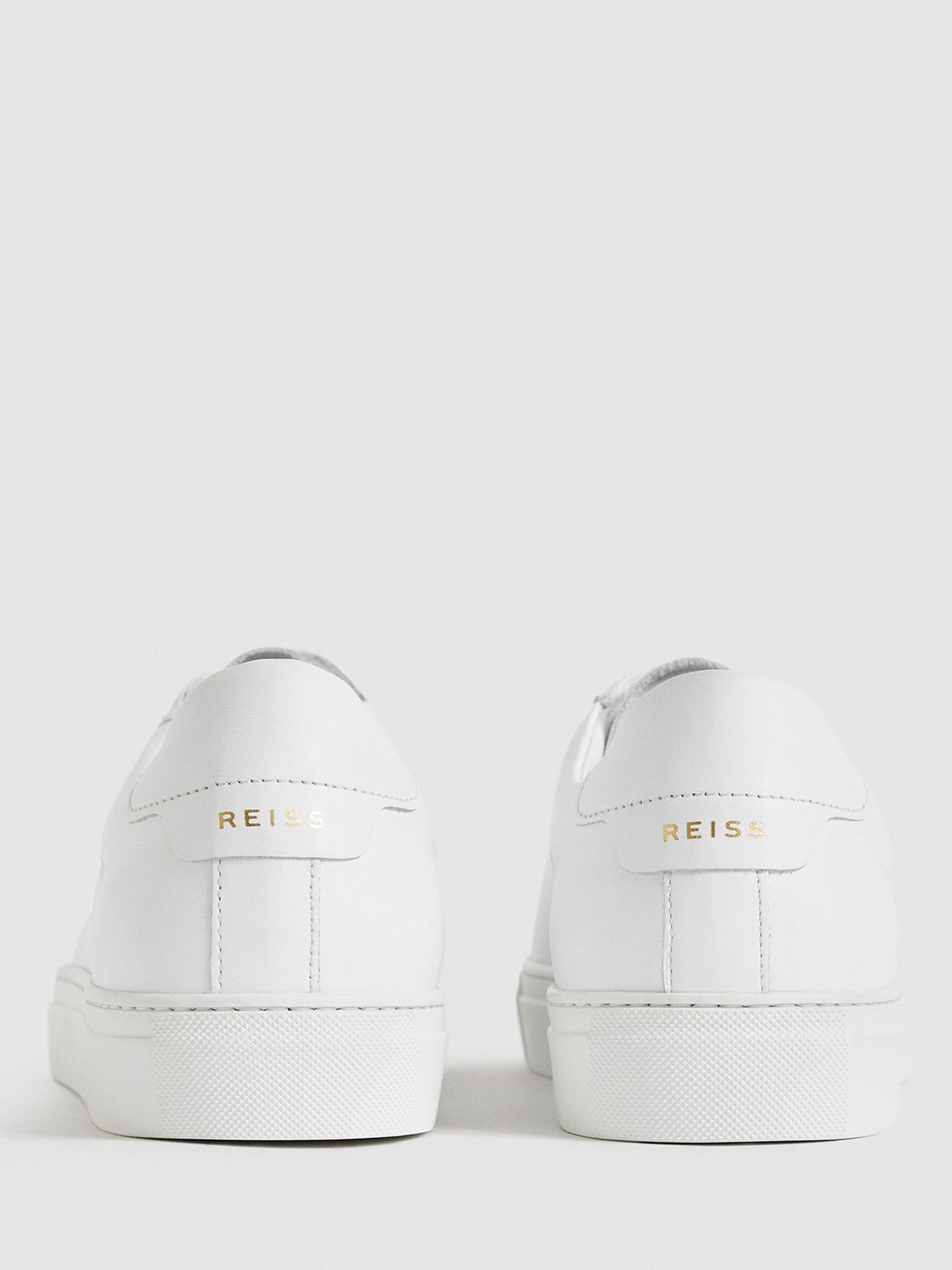 Reiss Finley Leather Trainers, White, 7
