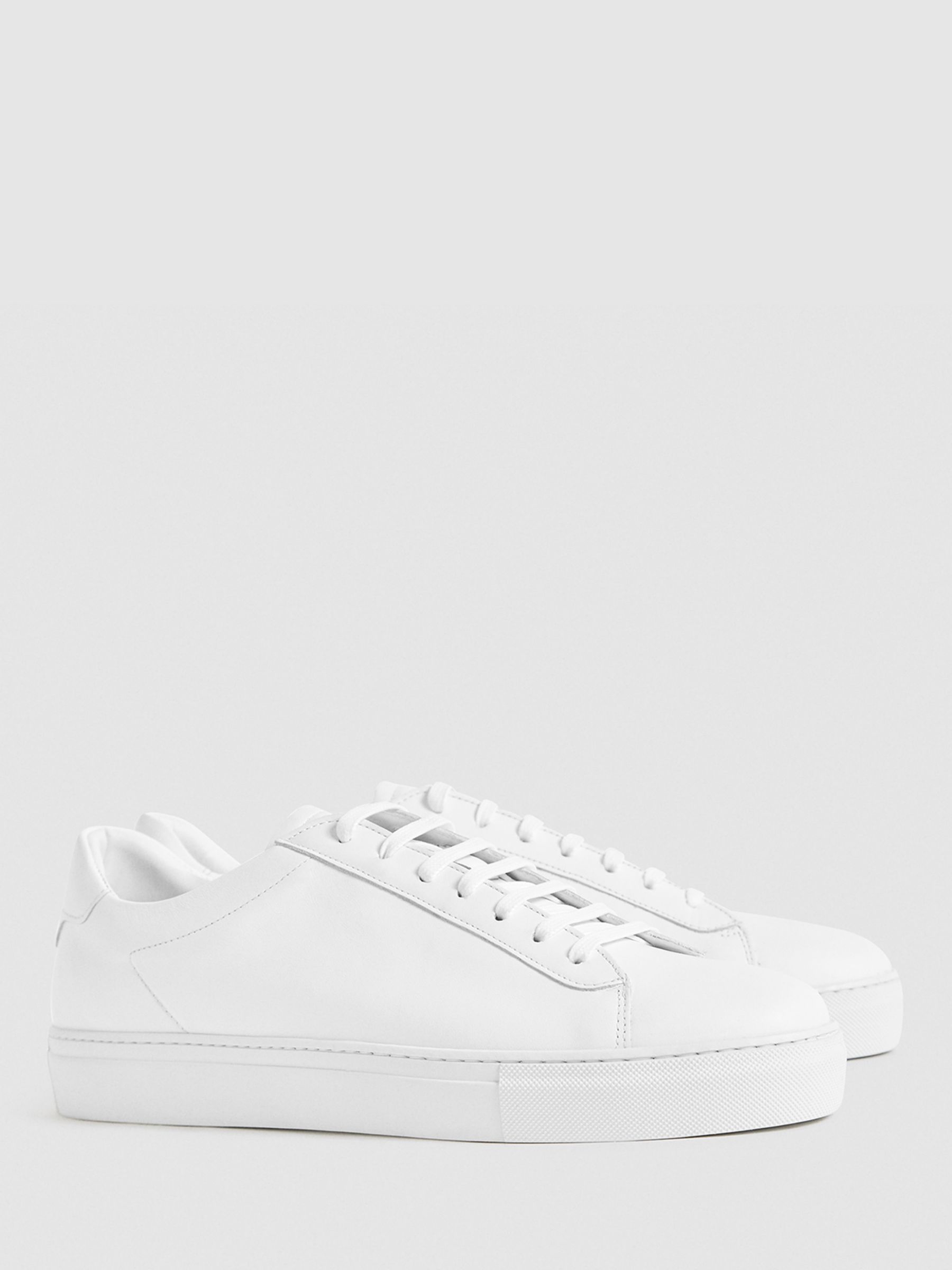 Reiss Finley Leather Trainers, White, 7