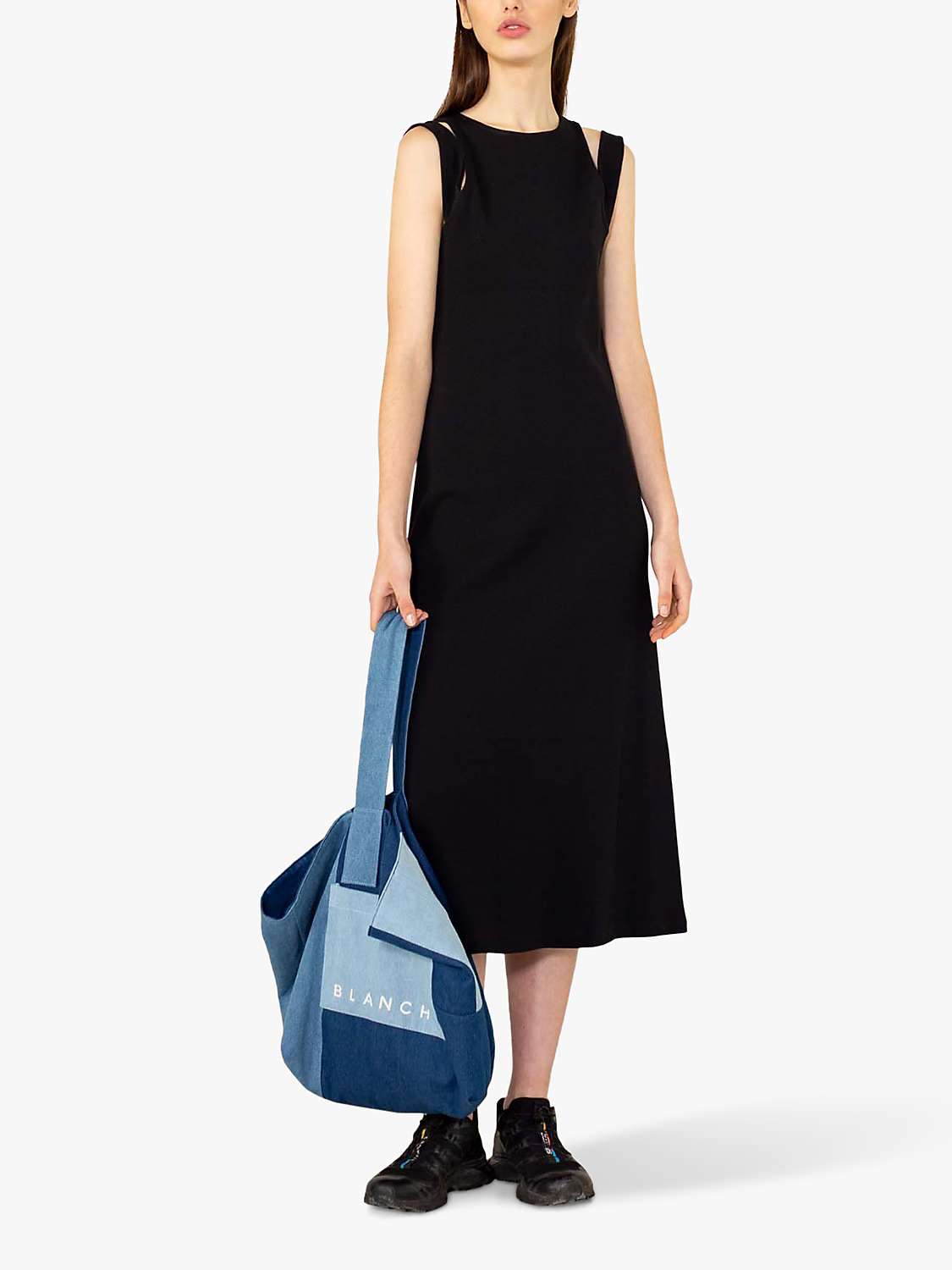 Buy BLANCHE Rib Knit Cut Out Shoulder Midi Dress, Black Online at johnlewis.com