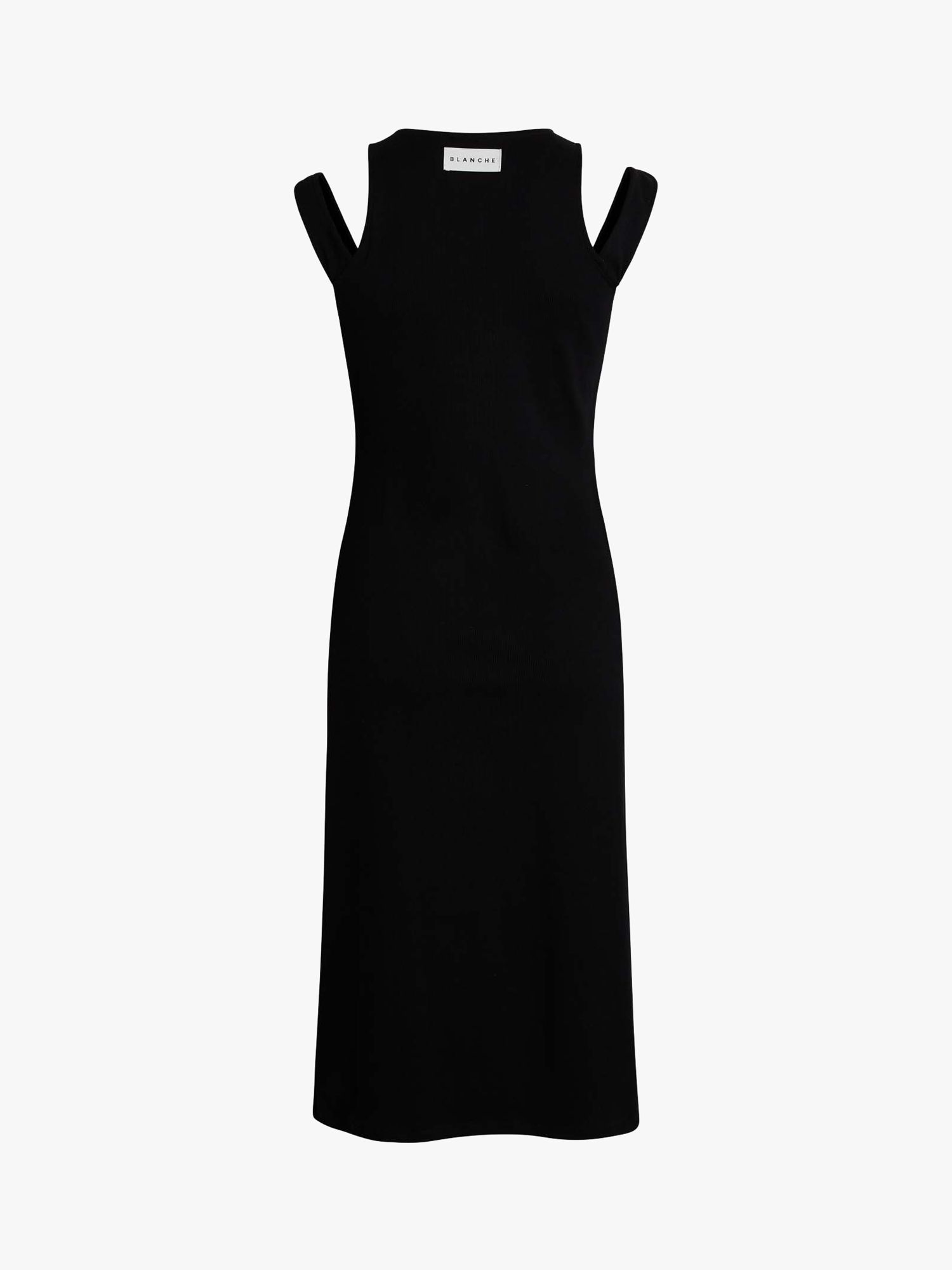 BLANCHE Rib Knit Cut Out Shoulder Midi Dress, Black at John Lewis