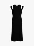 BLANCHE Rib Knit Cut Out Shoulder Midi Dress, Black