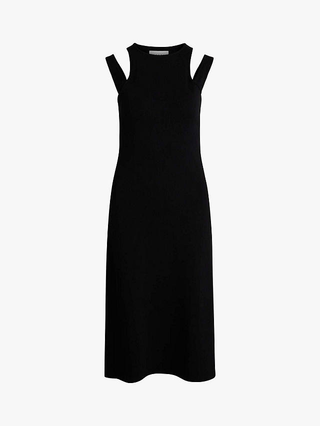 BLANCHE Rib Knit Cut Out Shoulder Midi Dress, Black