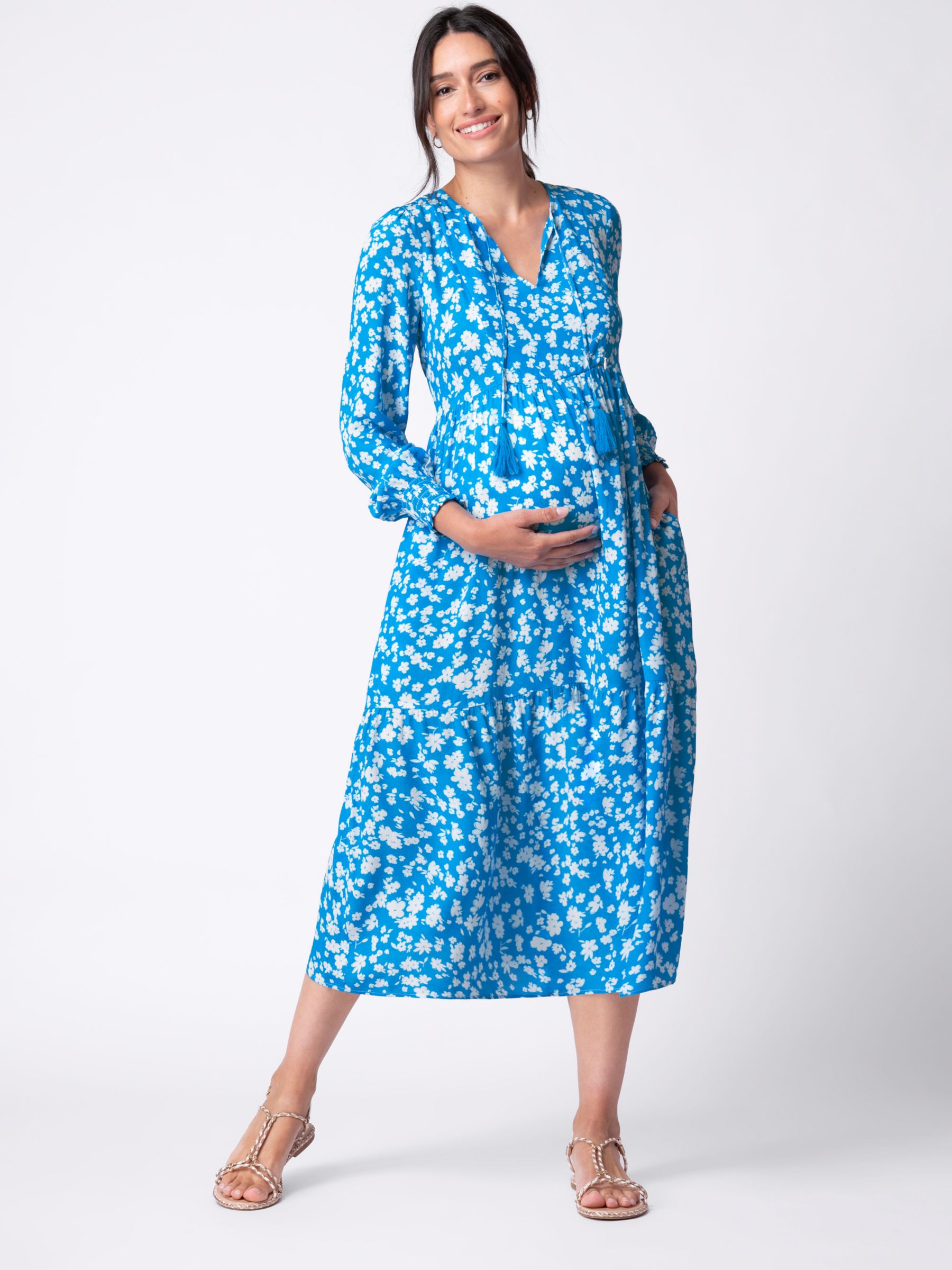 Seraphine Margaux Tiered Boho Maternity & Nursing Dress, Blue, 8
