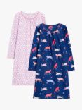 John Lewis Kids' Cat & Hearts Nightdress, Pack of 2, Pink/Blue