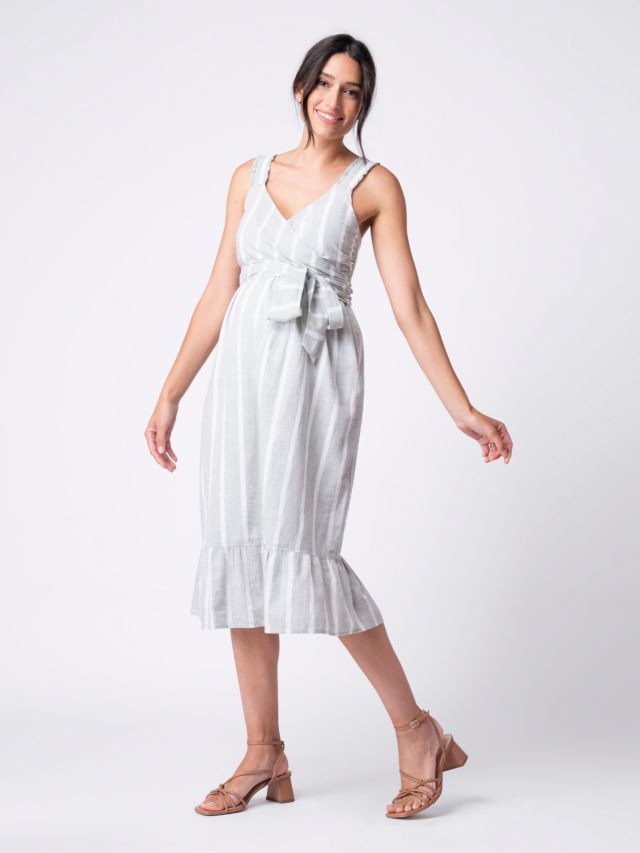 Seraphine Aaliya Stripe Wrap Maternity & Nursing Dress, Sage/White, 8