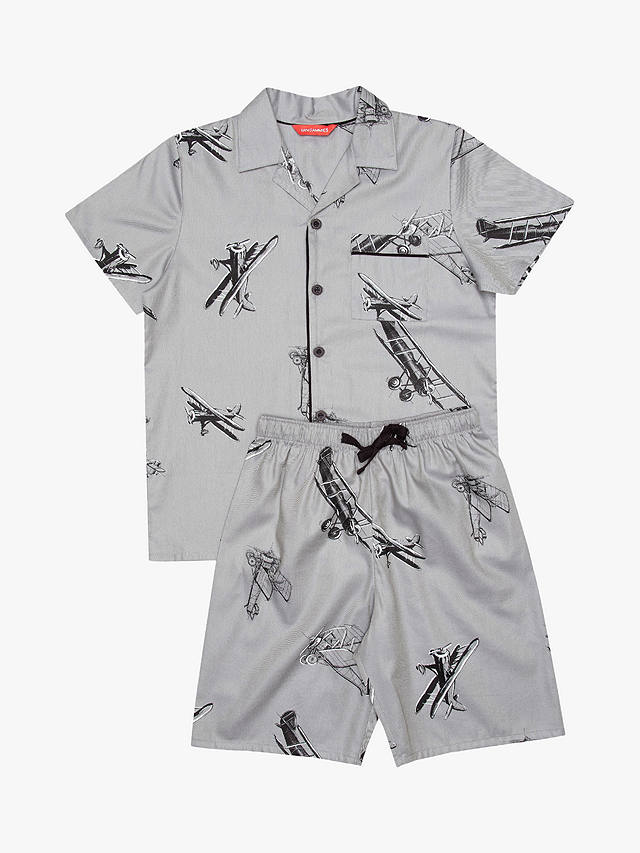 Cyberjammies Kids' Samuel Plane Print Shortie Pyjamas, Grey
