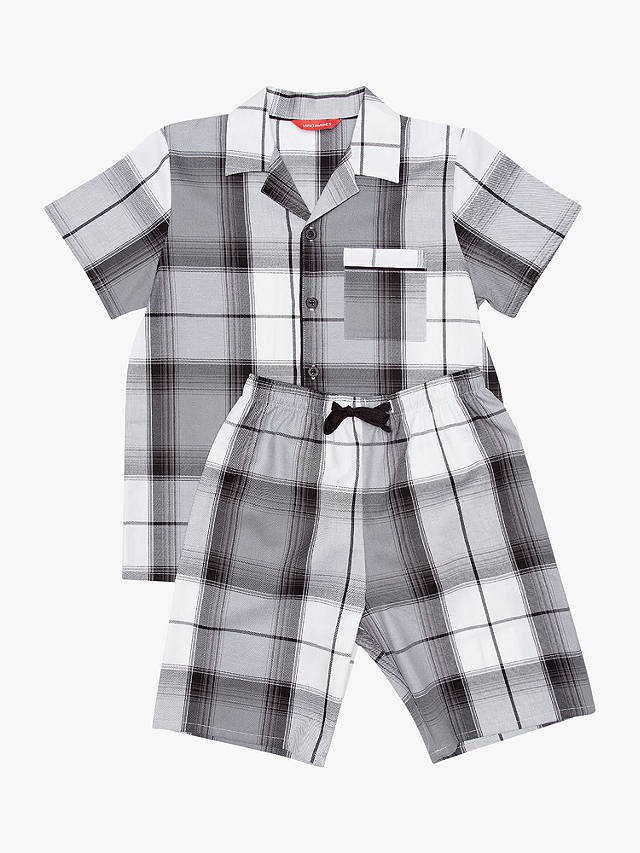 Cyberjammies Kids' Samuel Check Print Shortie Pyjamas, Grey