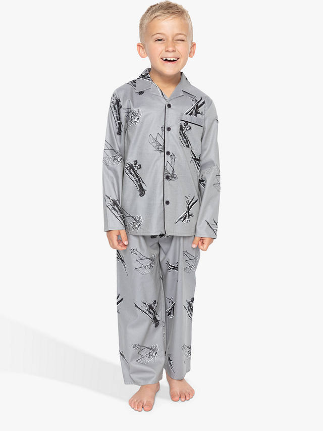 Cyberjammies Kids' Samuel Plane Print Pyjamas, Grey