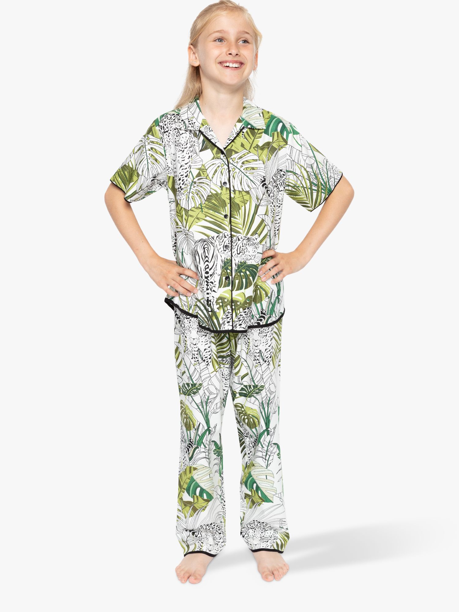 Cyberjammies Kids' Tamsin Leopard Pyjama Set, Green/Multi, 2-3 years