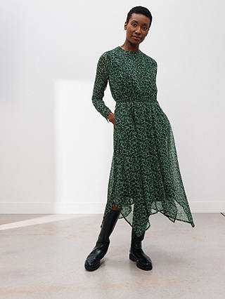 John Lewis Mini Leopard Print Hanky Hem Dress, Green