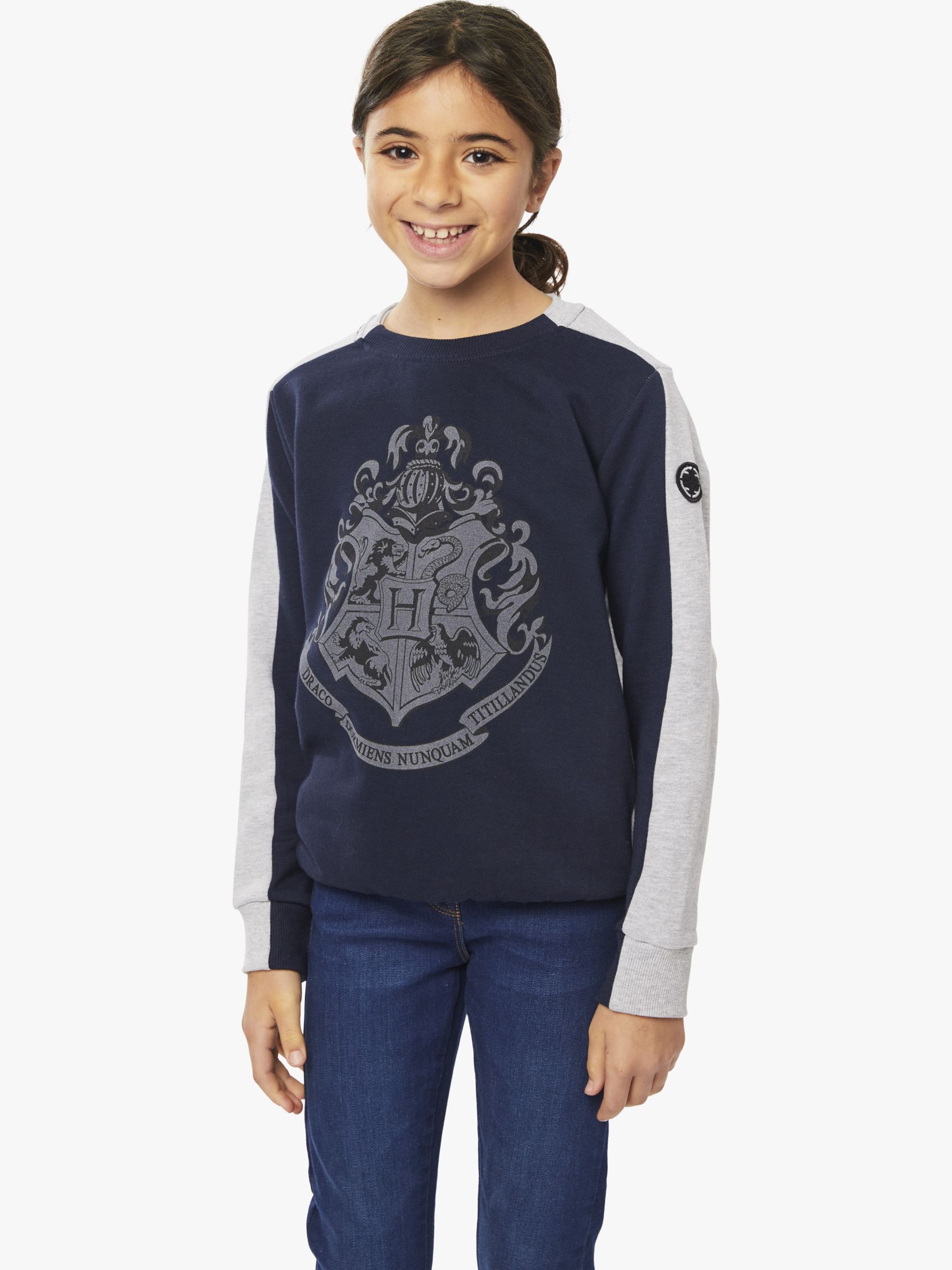 Buy Fabric Flavours Kids' Harry Potter Reflective Hogwarts Crest Sweatshirt, Navy/Grey Online at johnlewis.com