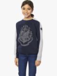 Fabric Flavours Kids' Harry Potter Reflective Hogwarts Crest Sweatshirt, Navy/Grey