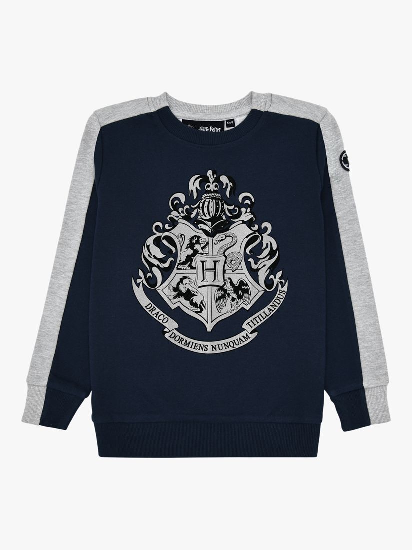 Fabric Flavours Kids' Harry Potter Reflective Hogwarts Crest Sweatshirt, Navy/Grey, 3-4 years