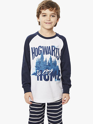 Fabric Flavours Kids' Harry Potter Hogwarts Is My Home Pyjama Set, Navy/White