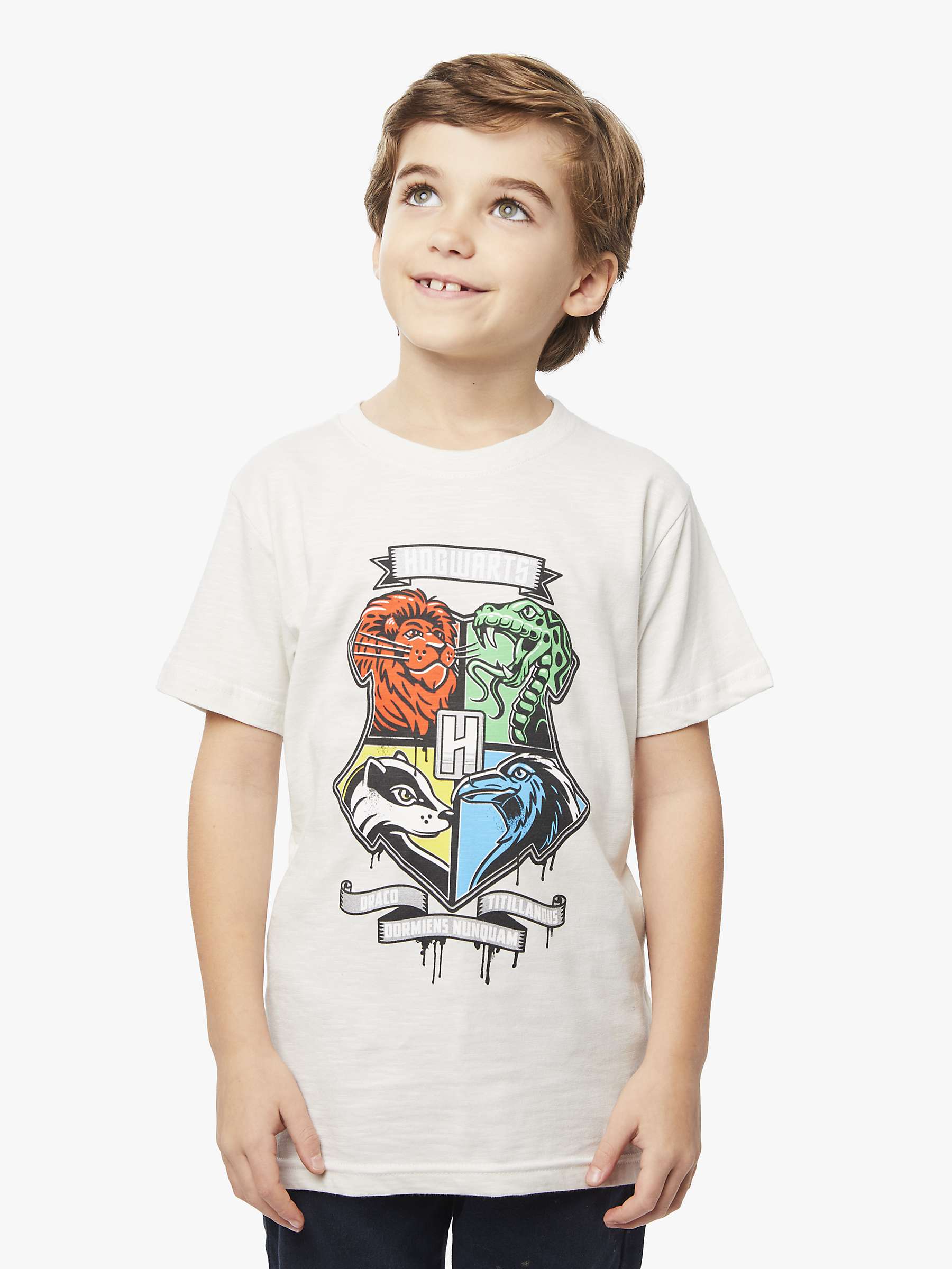 Buy Fabric Flavours Kids' Harry Potter Hogwarts Crest Short Sleeve T-Shirt, White Online at johnlewis.com