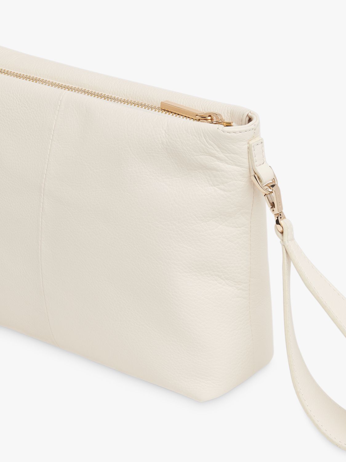 Whistles Avah Leather Zip Clutch Bag, Ivory at John Lewis & Partners