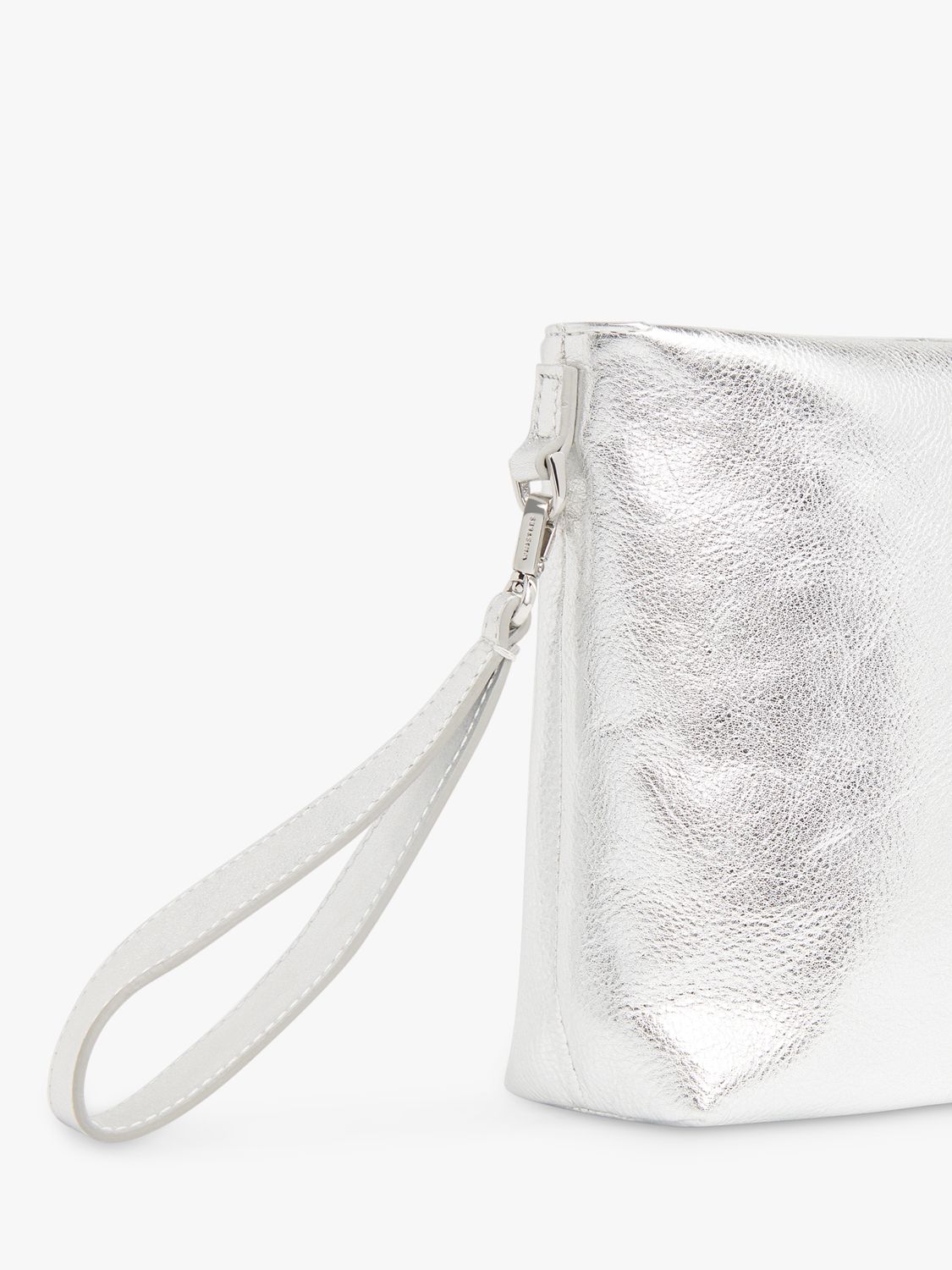 Whistles Avah Leather Zip Clutch Bag, Silver