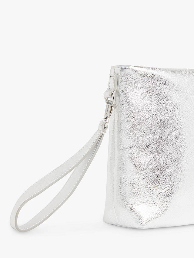 Whistles Avah Leather Zip Clutch Bag, Silver