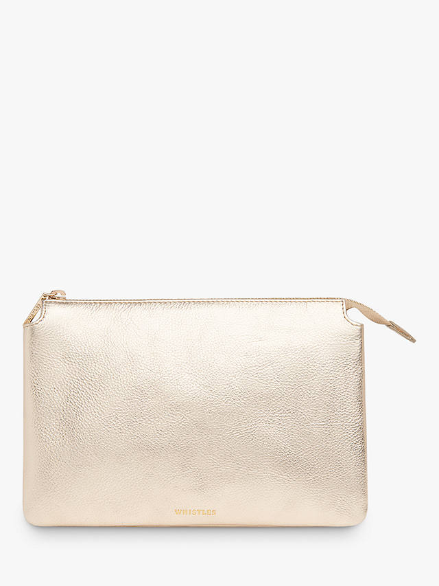 Whistles Elita Leather Double Pouch Clutch Bag, Gold