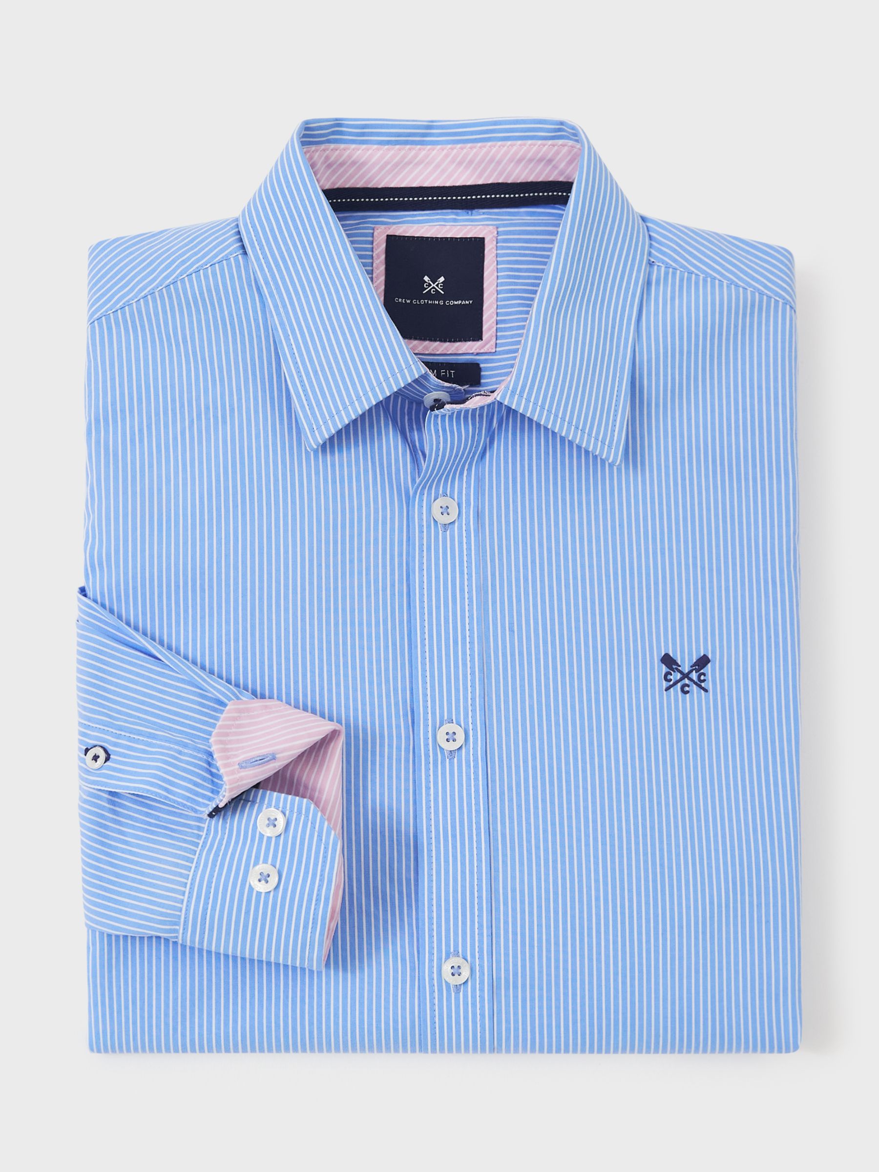 Crew Clothing Slim Micro Stripe Shirt, Sky Blue, XS