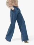 French Connection Zuzi Linen Blend Wide Leg Jeans, Mid Blue