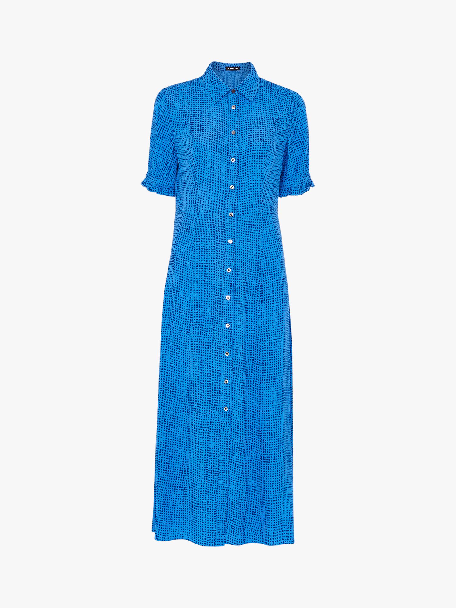 Whistles Peri Spotted Check Print Midi Shirt Dress, Blue/Multi