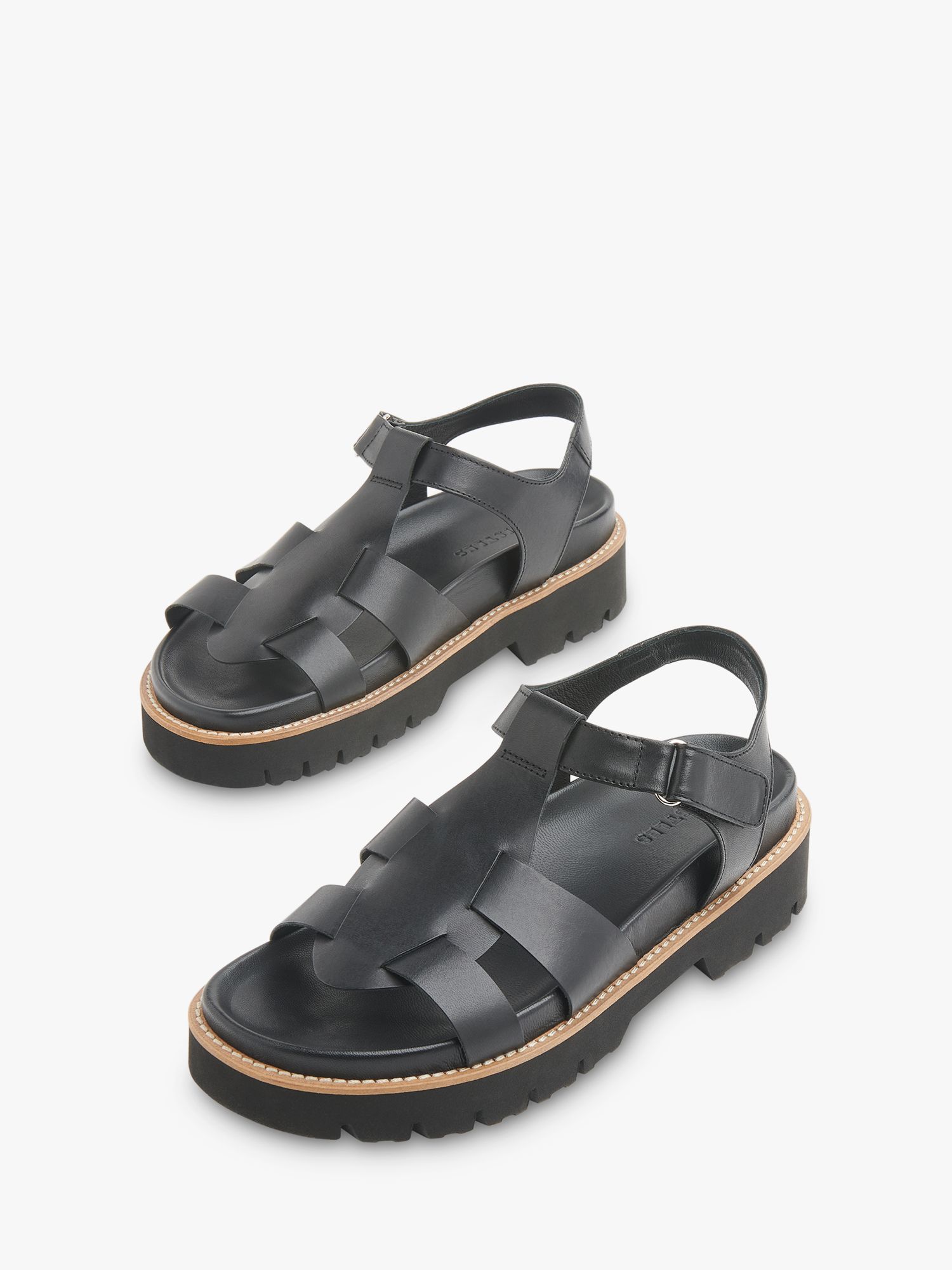 Whistles Khari Leather Footbed Caged Sandals, Black at John Lewis ...