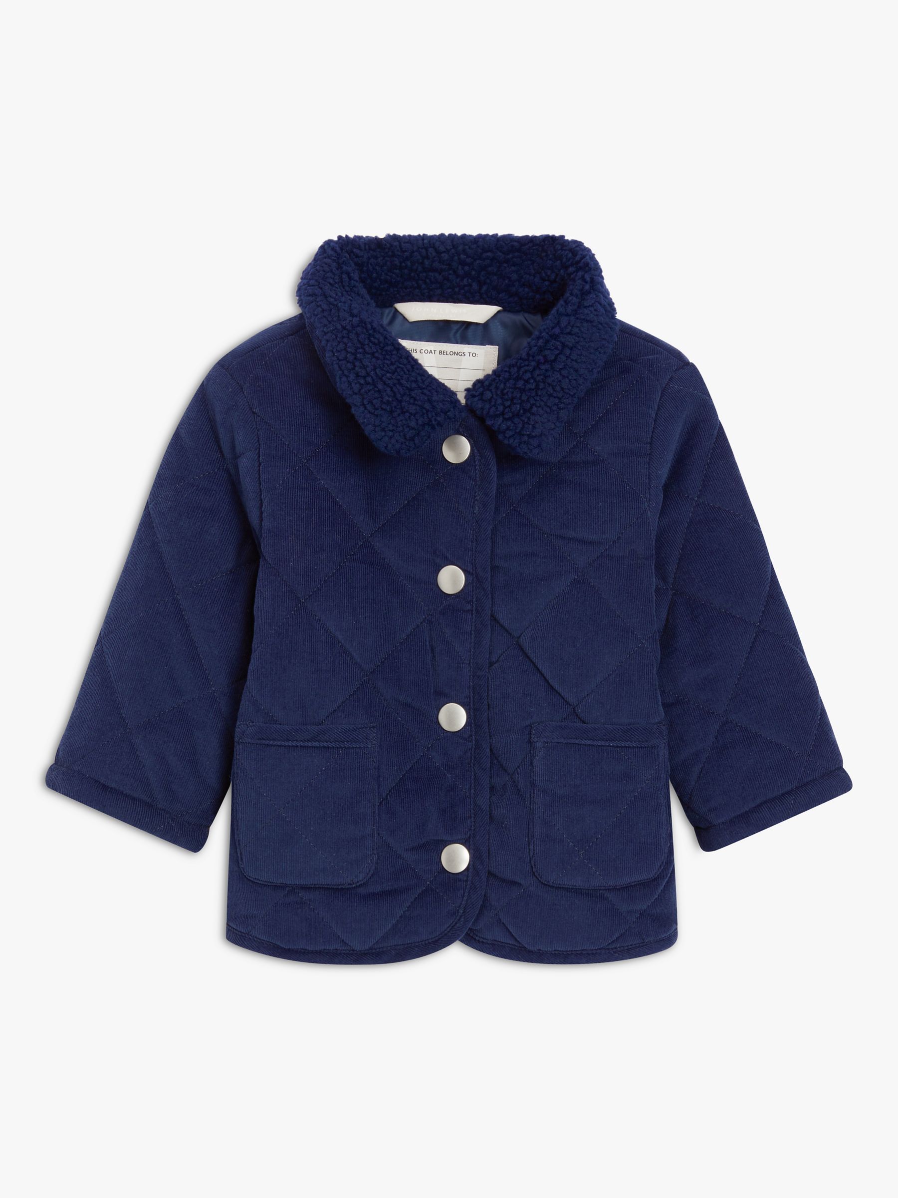 John Lewis Baby Needlecord Quilted Jacket, Navy, 3-6 months