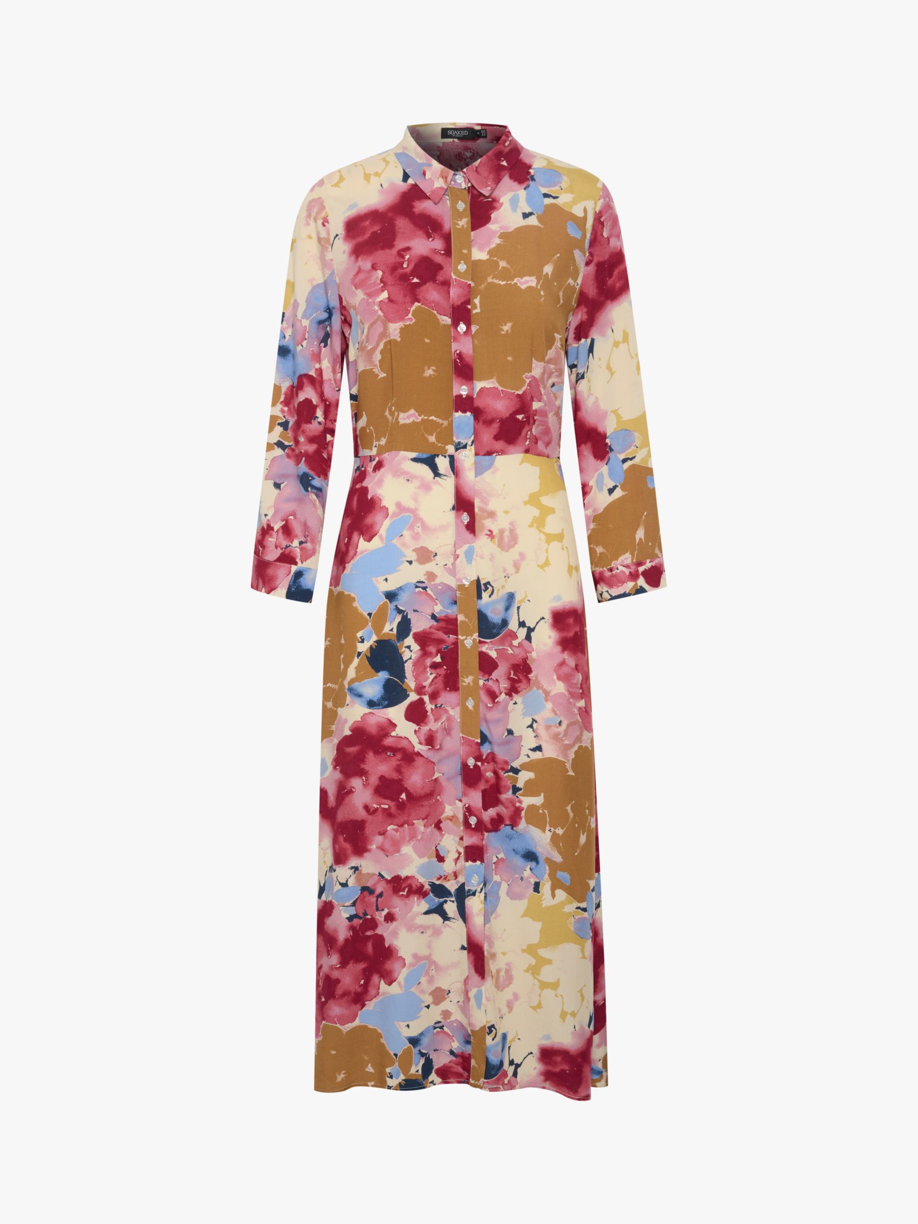 Soaked In Luxury Violetta Floral Print Midi Shirt Dress, Pink/Multi at ...