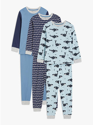 John Lewis Kids' Whale Stripe Print Pyjamas, Pack of 3