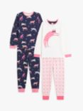 John Lewis Kids' Cat Print Pyjamas, Pack of 2, Pink/Multi