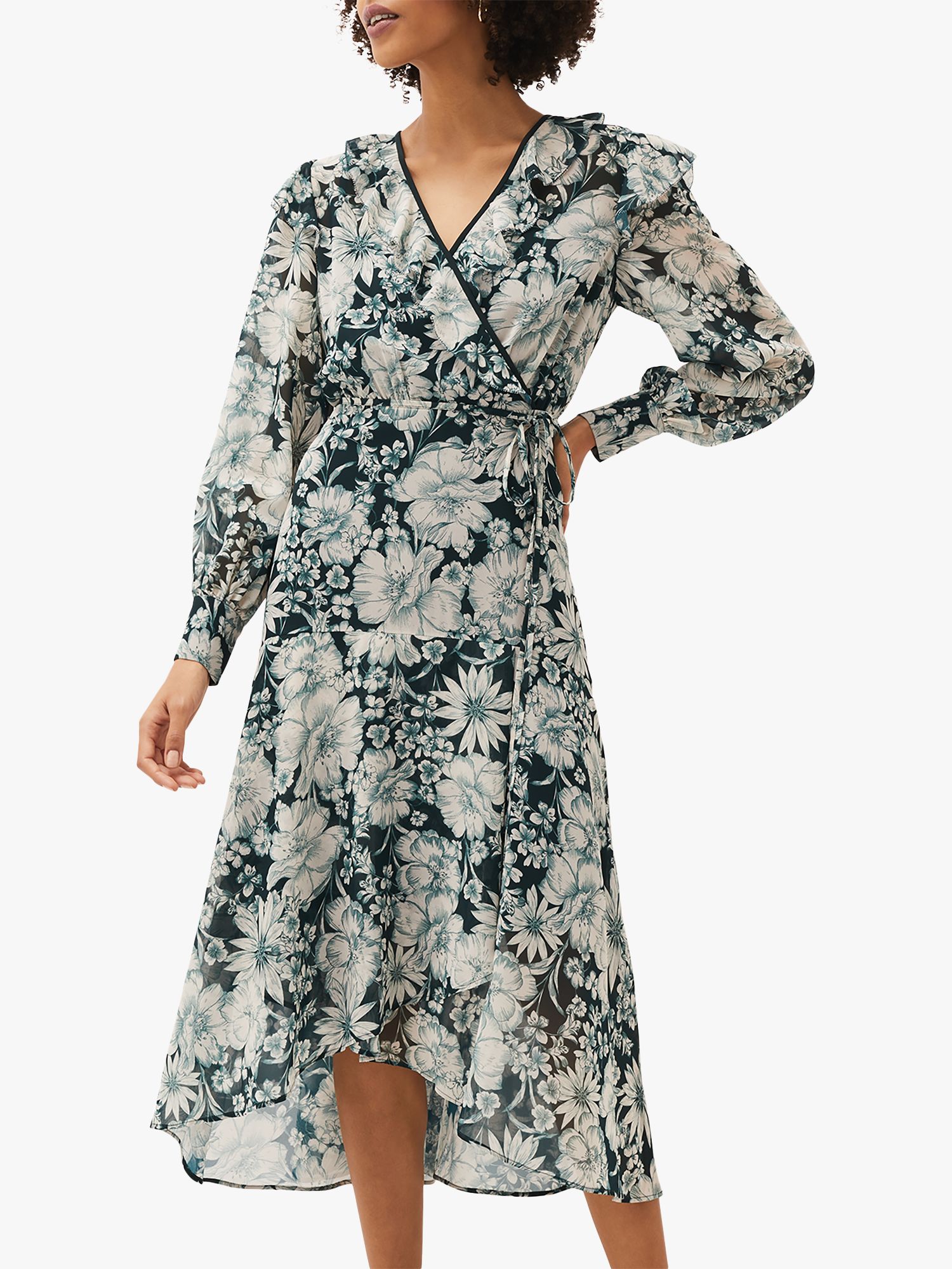 Phase Eight Indiana Floral Tiered Midi Dress, Pine at John Lewis & Partners