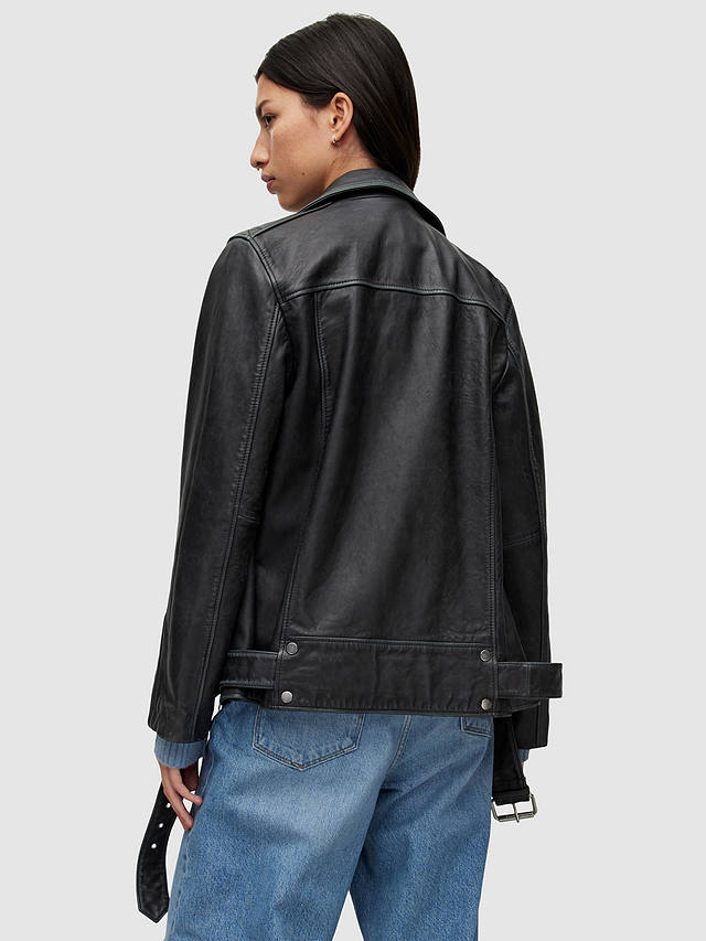 AllSaints Billie Leather Biker Jacket, Black/Silver Studs 