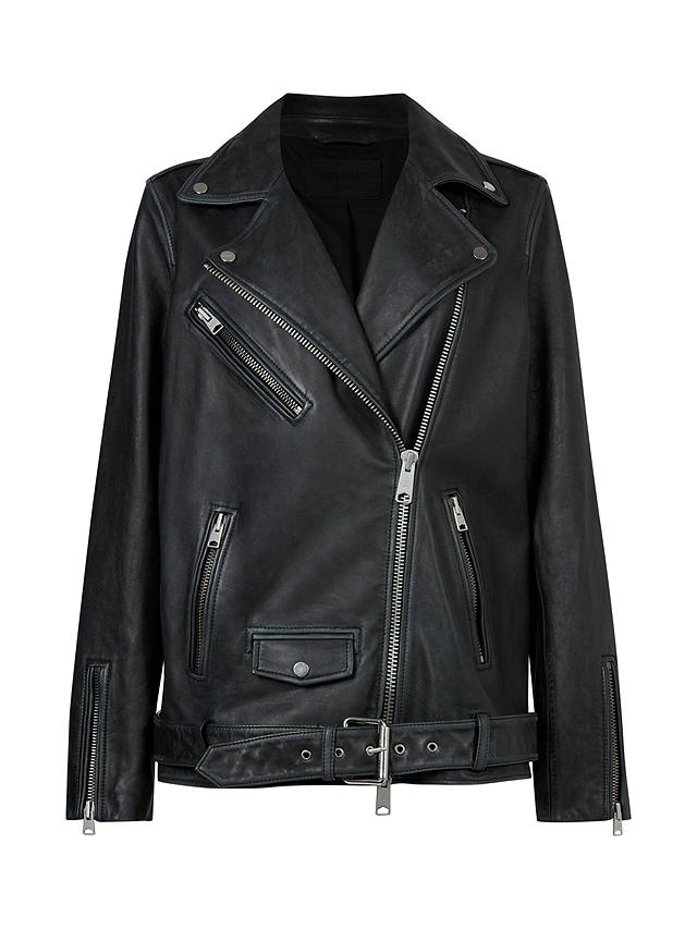 AllSaints Billie Leather Biker Jacket, Black/Silver Studs 