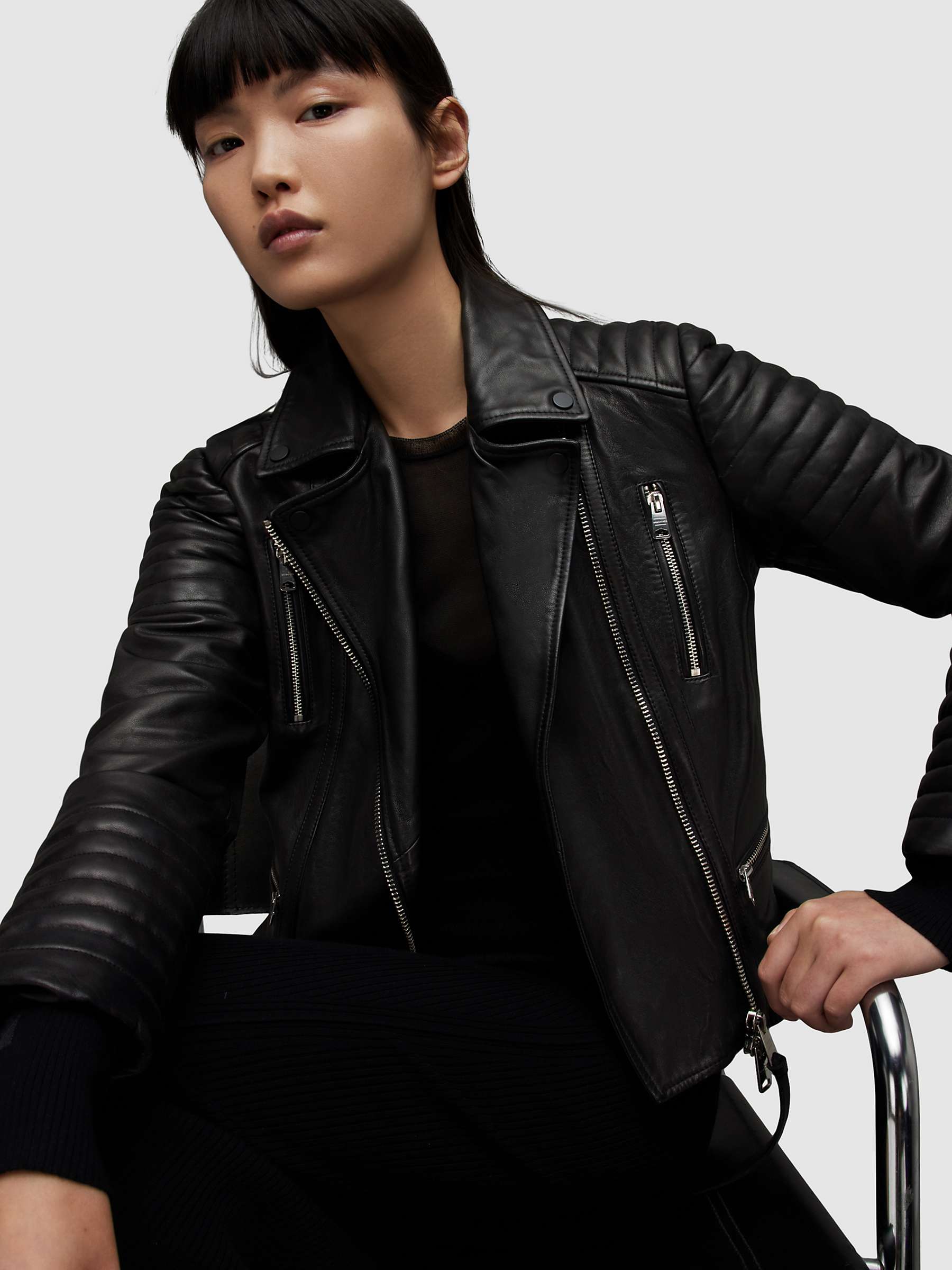 Buy AllSaints Leoni Leather Biker Jacket, Black Online at johnlewis.com