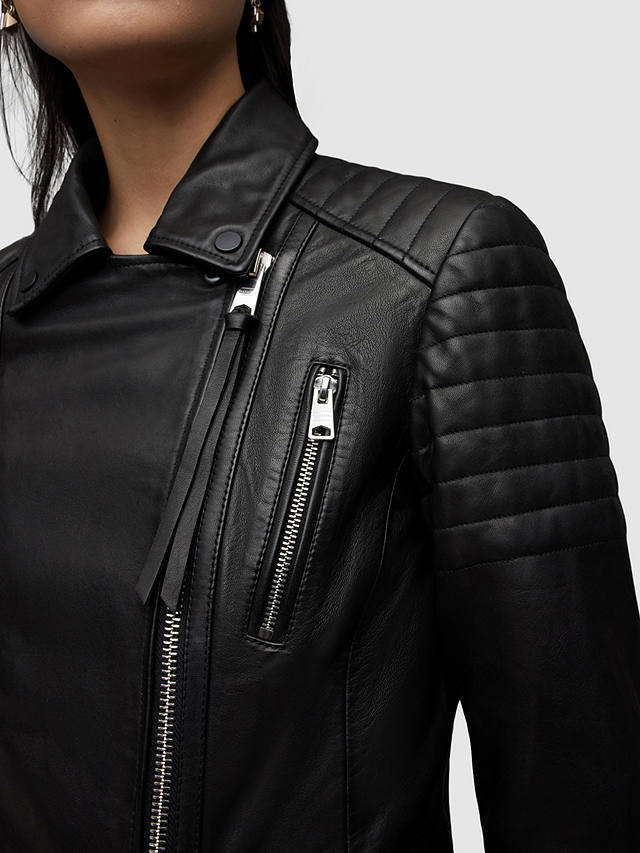 AllSaints Leoni Leather Biker Jacket, Black at John Lewis & Partners