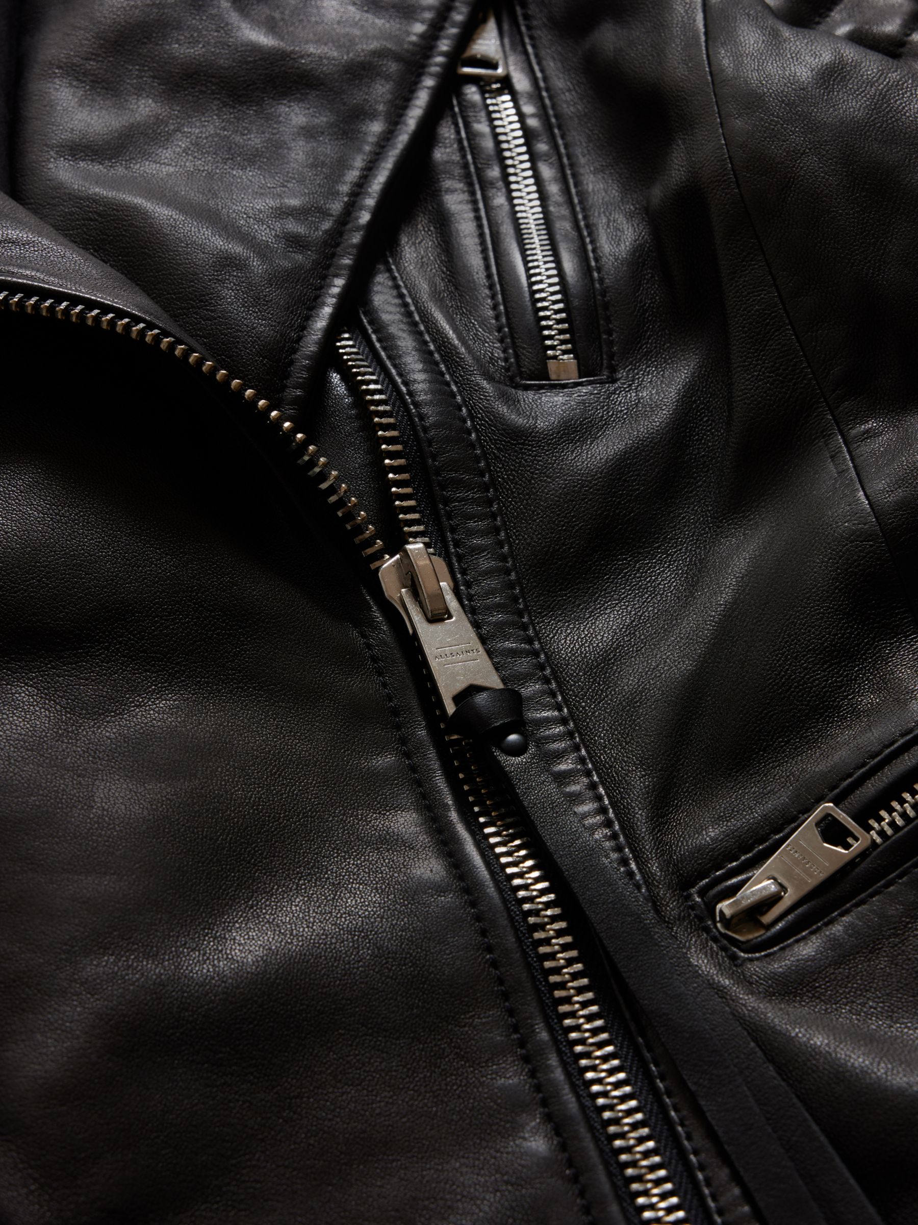 AllSaints Leoni Leather Biker Jacket, Black at John Lewis & Partners