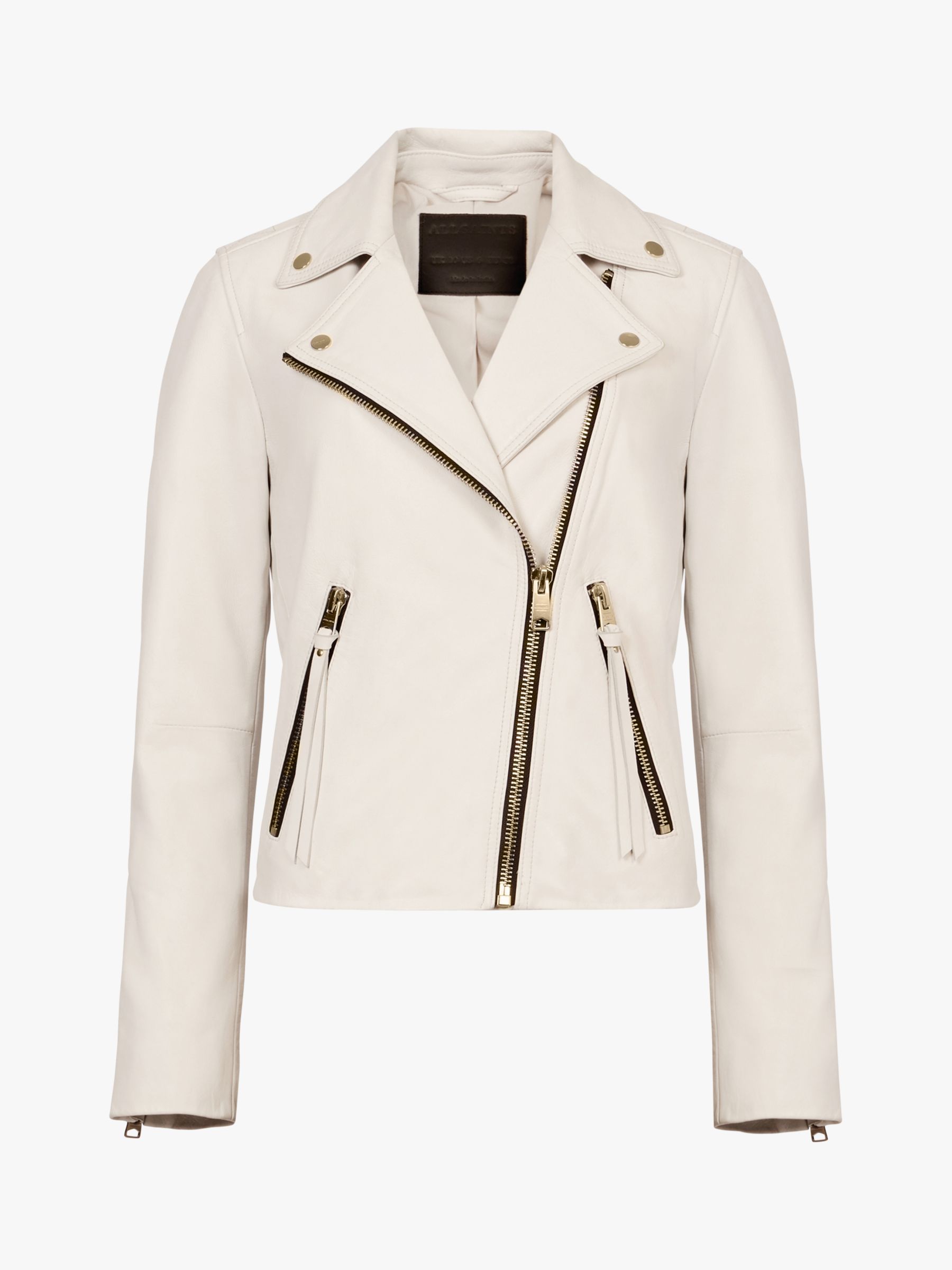 AllSaints Dalby Leather Biker Jacket, Ivory White, 6
