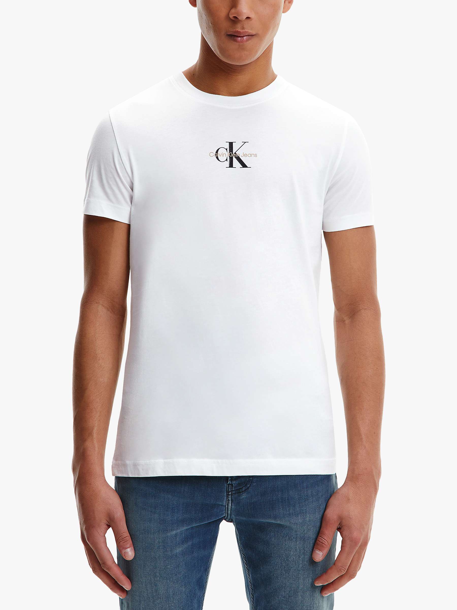 Calvin Klein Jeans Monogram Logo T-Shirt, Bright White at John Lewis ...