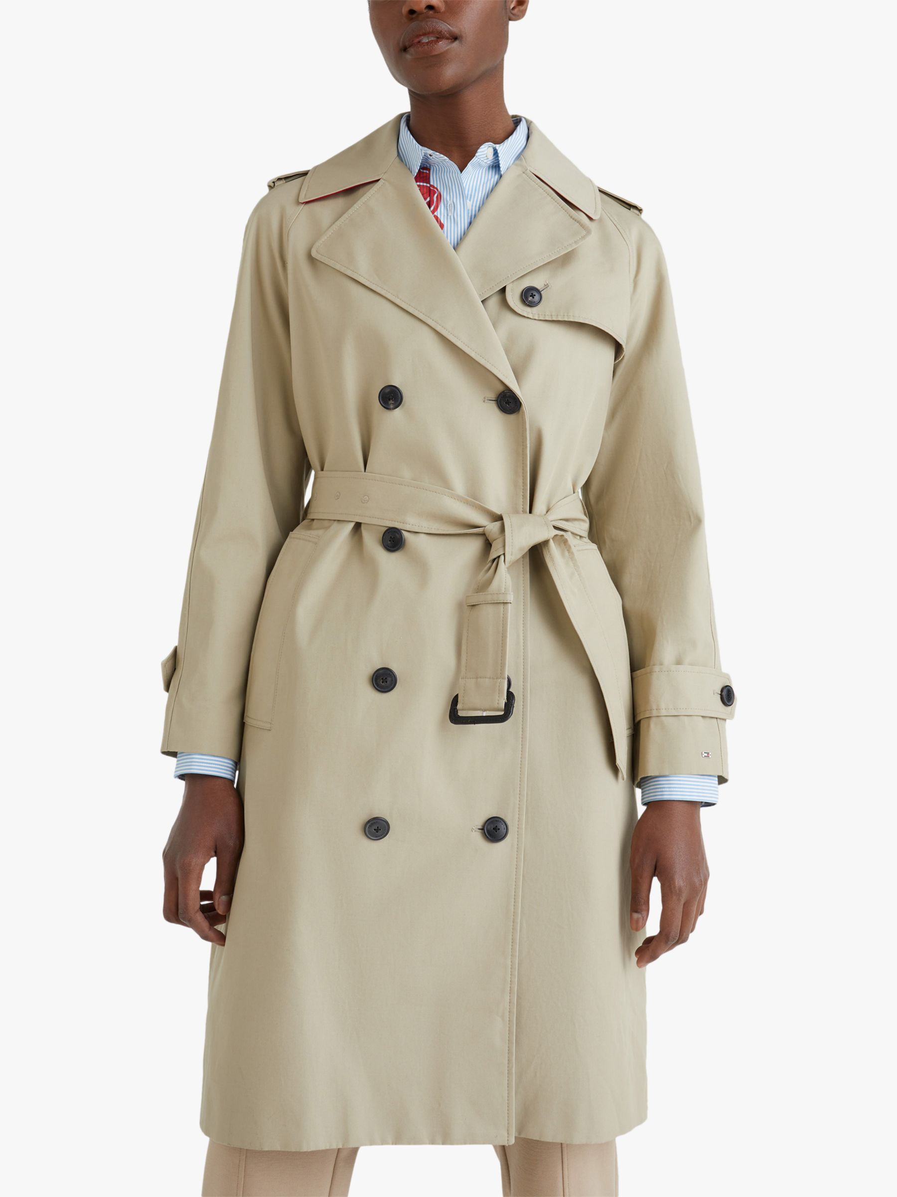 Tommy Hilfiger Organic Cotton Double Breasted Trench Coat, Beige at John  Lewis & Partners