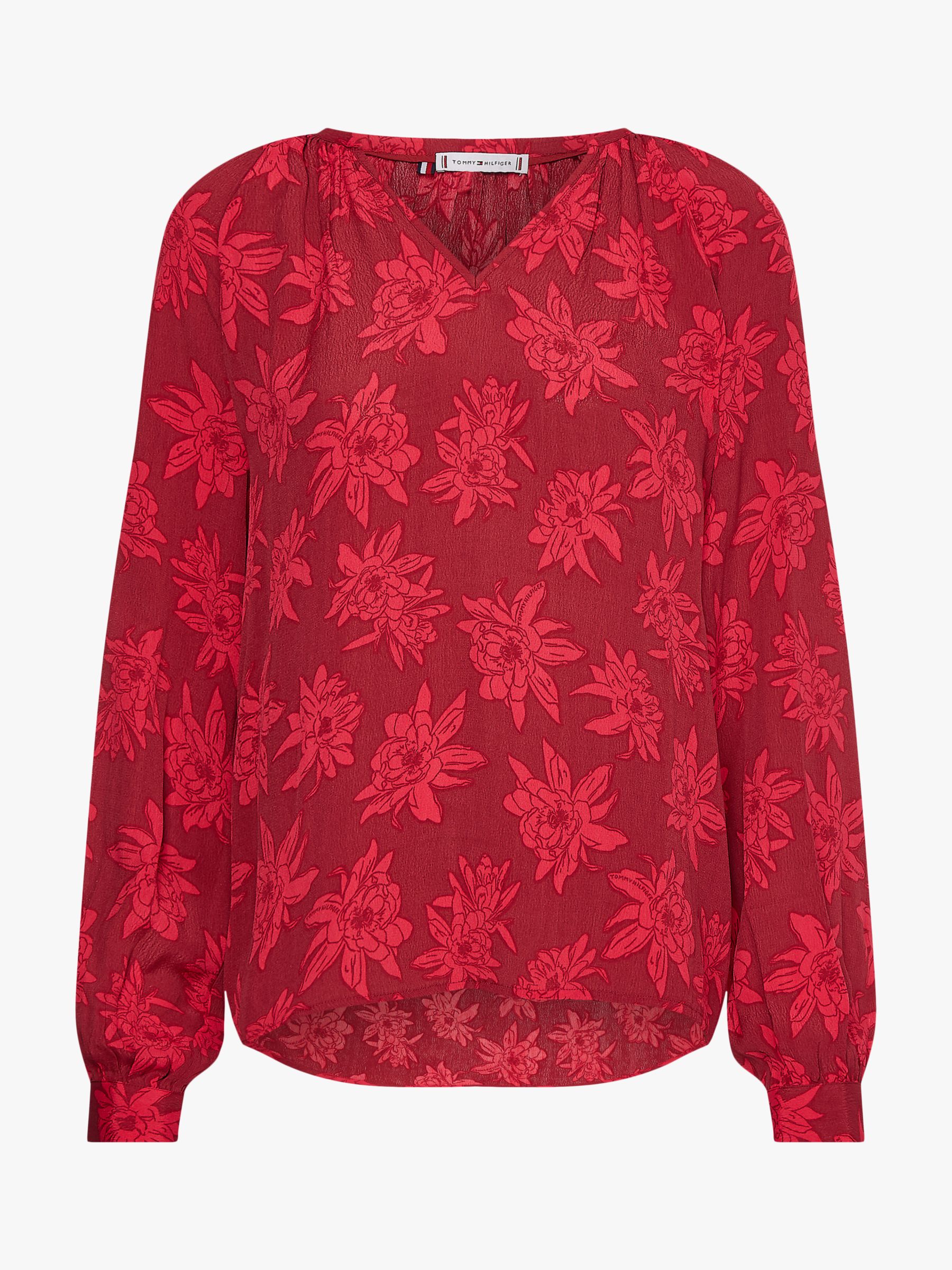 Tommy Hilfiger Floral V-Neck Top, Mid Scale Bloom/Pink Splendour at ...