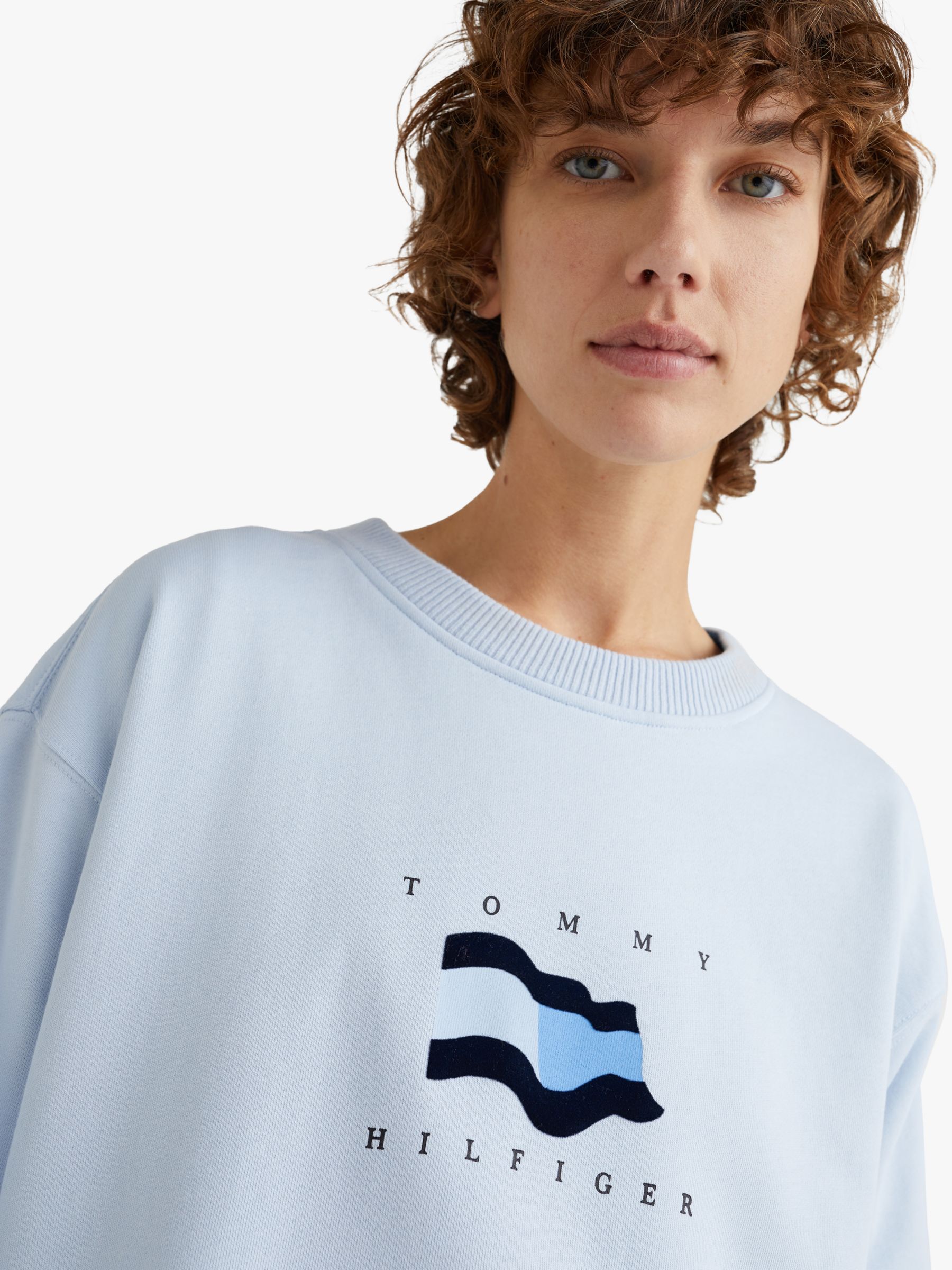Tommy Hilfiger Relaxed Flock Logo Breezy Blue at John Lewis & Partners