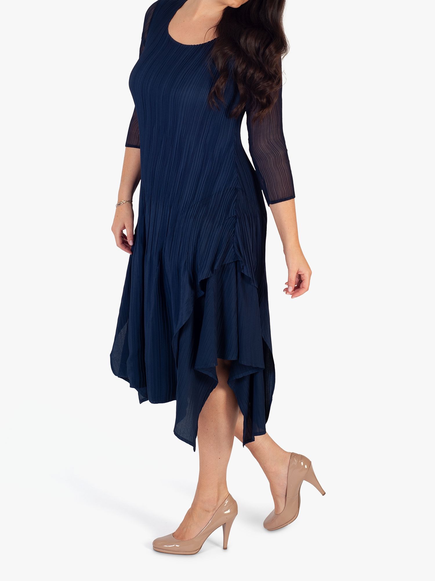 chesca Crush Pleat Layered Dress, Navy at John Lewis & Partners