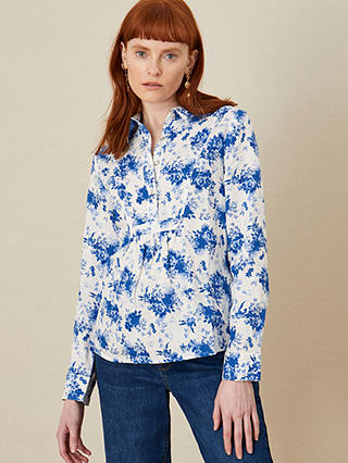 Monsoon Floral Linen Shirt, Blue/White