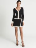 Reiss Ellie Knitted Mini Dress, Black/Cream
