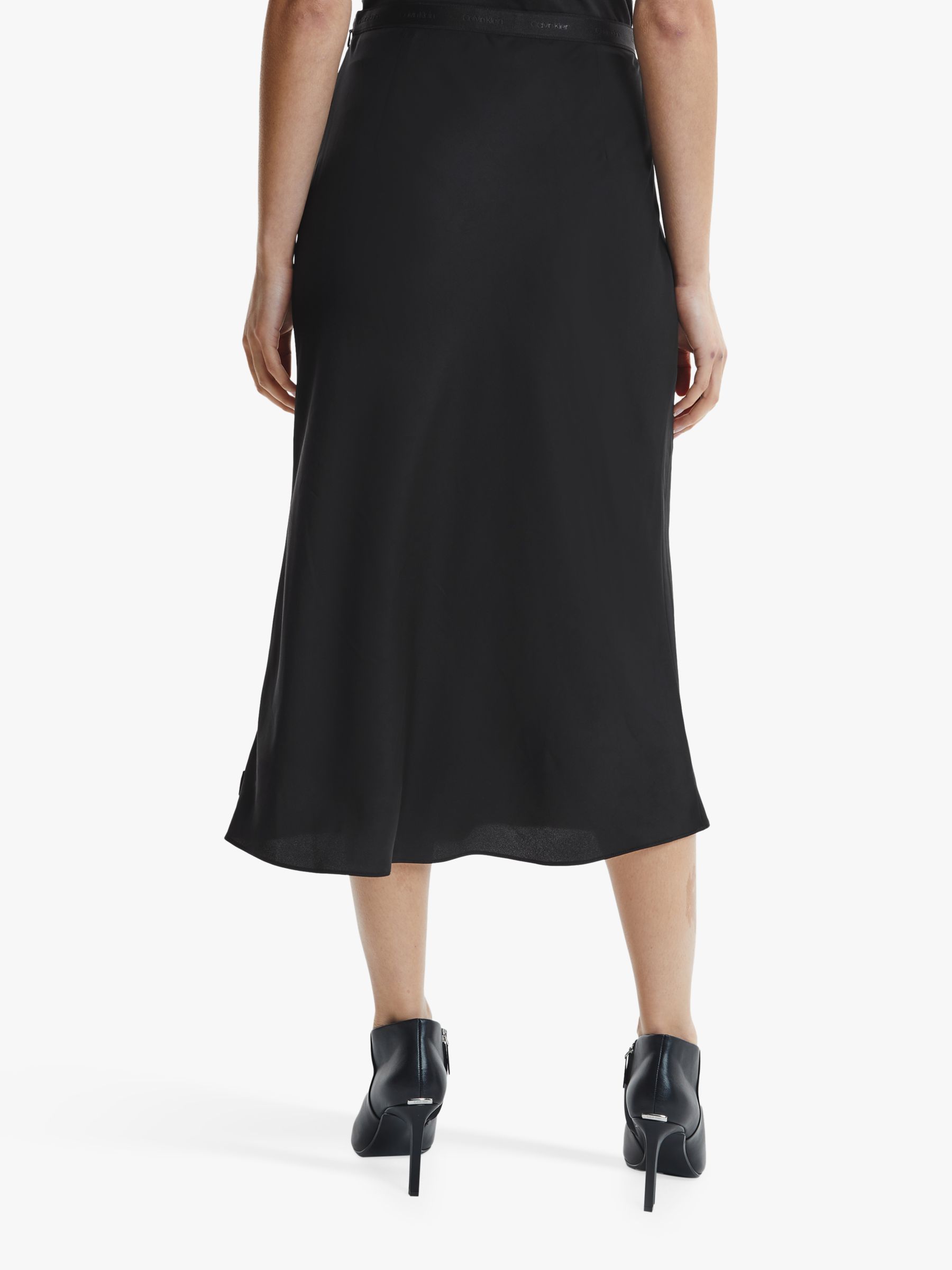 Calvin Klein Bias Cut Midi Skirt, Black at John Lewis & Partners